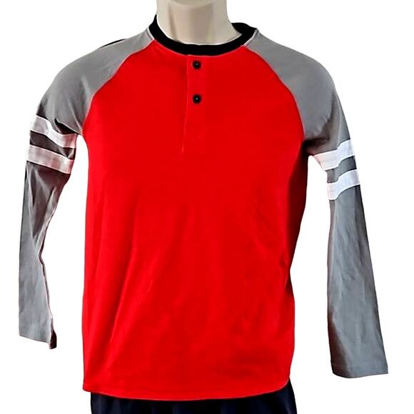Spotted Zebra Boys Long Sleeve Henley Raglan Tee – Red/Gray Size Large (10) - Picture 2 of 5